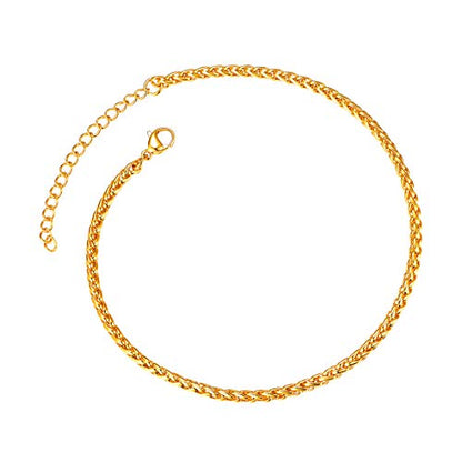 ChainsPro Resizable Anklet Chain for Women Men, Figaro/Wheat/Twist Rope/Cuban Foot Bracelet-Strong with Good Clasp-18K Gold Plated(Send Gift Box) - color: 10:wheat-Gold Plated