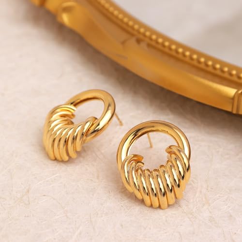 Jean Beau Chunky Gold Stud Earrings for Women Trendy Gold Plated Dangle Drop Prom Birthday Fashion Office Jewelry Gift - color: Circle
