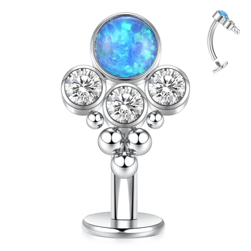 G23 Titanium Belly Jewelry 14G Flat Bottom Floating Belly Button Rings Curved Belly Barbell Navel Ring Belly Piercing 8/10/12/14mm Navel Rings Belly Piercings Jewelry for Women - color: Style3:Silver+Blue Opal/Clear CZ