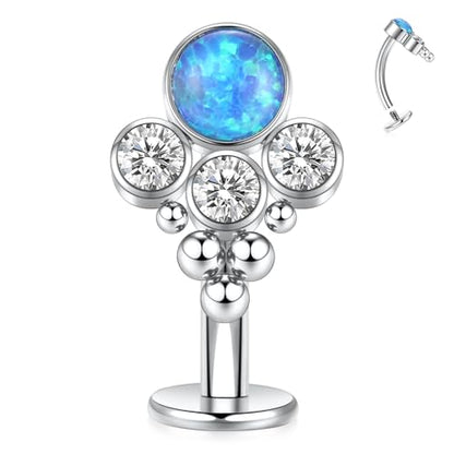 G23 Titanium Belly Jewelry 14G Flat Bottom Floating Belly Button Rings Curved Belly Barbell Navel Ring Belly Piercing 8/10/12/14mm Navel Rings Belly Piercings Jewelry for Women - color: Style3:Silver+Blue Opal/Clear CZ