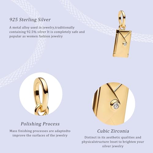 14K Gold Plated Silver Charms for Pandora, Women Heart Family Love Pet Animal Bead Dangle for Bracelets Necklace Jewelry Gift - color: B-Gold-envelope pendant