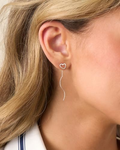 Dangle Earrings for Women - 14K Gold/White Gold/Rose Gold Plated Butterfly Heart Star Hoop Chain Long Tassel Cubic Zirconia CZ Dangle Earrings - color: silver heart