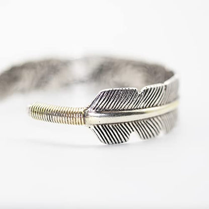 Innocence S925 Silver-Plated Antique Wide Feather Cuff Bracelet For Men Women Adjustable Retro Twisted Feathers Bracelets Gift Jewelry - color: Feather