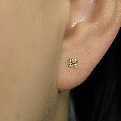 QueenBee 14K Gold Plated Ivy Flower Birthstone Stud Earrings for Women Dainty Floral Gemstone Studs Unique Jewelry Gift for Her - color: Nov-Citrine
