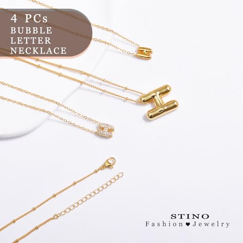 stino 4PCs Bubble Initial Letter Necklace Set, No Tarnish 14K Gold Plated Alphabet Pendant, Jewelry for Women - style: H