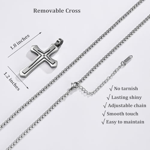 MOOSKI Cross Necklace for Men Stainless Steel Christ Jesus Jewelry 24"Chain | Religious christ Pendant ,Adjustable Rolo Chain,Gold Silver/Black Christian Jewelry Gift Women Men - color: Silver&White