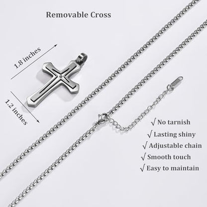 MOOSKI Cross Necklace for Men Stainless Steel Christ Jesus Jewelry 24"Chain | Religious christ Pendant ,Adjustable Rolo Chain,Gold Silver/Black Christian Jewelry Gift Women Men - color: Silver&White