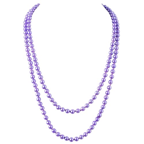 BABEYOND Long Pearl Necklace Faux Pearls Necklace Set Beaded Long Pearls Necklace 1920s Gatsby Costume Jewelry - color: Purple