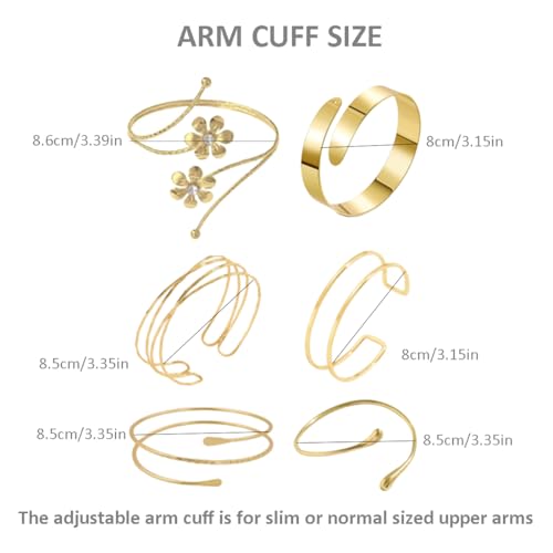 ItsStarred Minimalist Arm Cuff Gold Plated, Upper Arm Cuff Bangle Bracelet for Women, Adjustable Arm band Set 6 Pieces - color: E: Gold Plated Coil