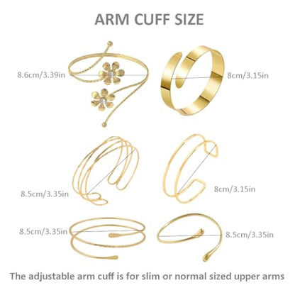 ItsStarred Minimalist Arm Cuff Gold Plated, Upper Arm Cuff Bangle Bracelet for Women, Adjustable Arm band Set 6 Pieces - color: E: Gold Plated Coil