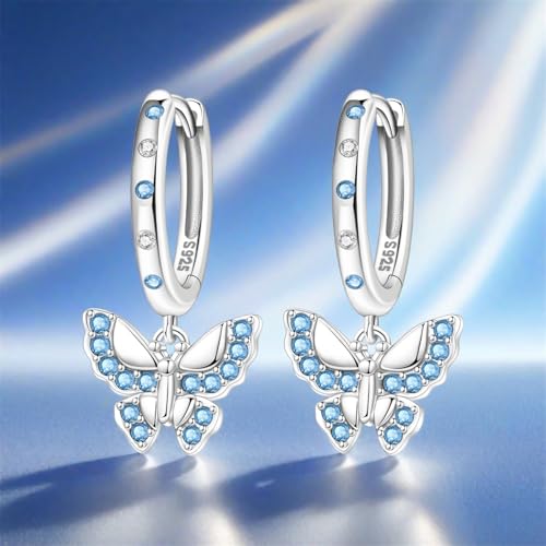 925 Sterling Silver Hoop Earrings Drop Dangle Earrings for Women Hypoallergenic Earring Trendy Huggie Earring Cute Graduation Birthday Gifts Jewelry for Women - color: Blue butterfly earrings
