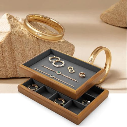 Oirlv Dark Grey Wood Jewelry Pendant Display Tray | Dark Grey Solid Wood Frame, Soft Microfiber Lining, 9.84X17X1.18in, Elegant Display, Perfect for Necklaces and Pendants - color: Grey, size: 12 insert