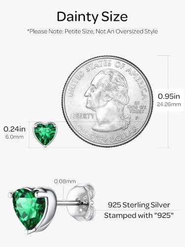 ChicSilver 925 Sterling Silver Earrings Sparkling Heart/Round/Princess Cut Birthstone Earrings for Women Birthday Jewelry with Gift Box - style: B.May(Emerald)-Heart Cut