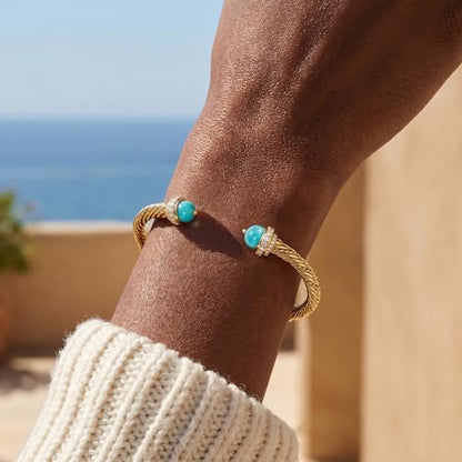 Fettero Gold Cuff Bangle Bracelets for Women - Adjustable Open Cuff Bangles 14K Gold Plated Charm Twisted Cable Bangle Bracelet for Mom Dainty Jewelry Gift - color: Teal