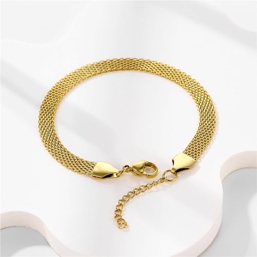 kelistom 925 Sterling Silver Bracelets for Women Teens, Love Heart Charm Chain Bracelet Bangle Fashion Jewelry Gifts - color: knit mesh-14K gold