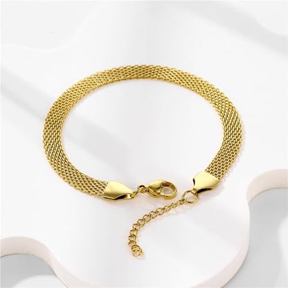 kelistom 925 Sterling Silver Bracelets for Women Teens, Love Heart Charm Chain Bracelet Bangle Fashion Jewelry Gifts - color: knit mesh-14K gold