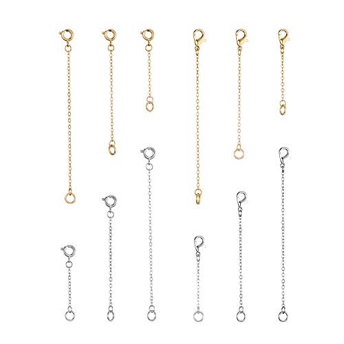Softones 12-18Pcs Ankle Bracelets Extenders-Extension for Womens Jewelry(1 2 3 Inch),with Lobster Clasp and O-Clasp from Gold Silver Rose Gold - color: A:6-Lobster clasp 6-O-clasp