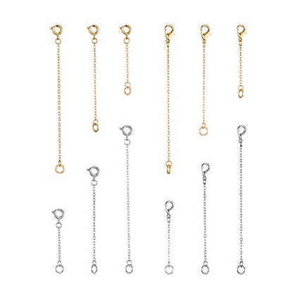 Softones 12-18Pcs Ankle Bracelets Extenders-Extension for Womens Jewelry(1 2 3 Inch),with Lobster Clasp and O-Clasp from Gold Silver Rose Gold - color: A:6-Lobster clasp 6-O-clasp