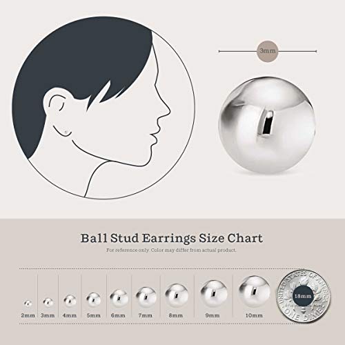 KEZEF Sterling Silver Ball Stud Earrings Hypoallergenic Earrings for Women | Available in Sterling Silver, Rose Gold, or 14K Gold Plated Silver (2mm-10mm)