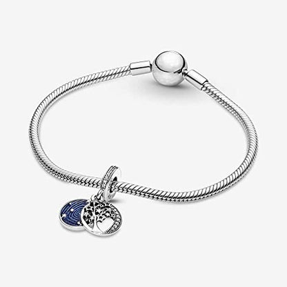925 Sterling Silver Charms for Bracelets Necklaces Dangle Pendant With 5A Cubic Zirconias Bead Charm for Women DIY Jewelry - style: Tree moon star river