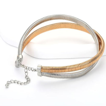 Chunky Gold Choker Necklace for Women, 14K Gold Plated Snake Chain Statement Necklace Triple Twsited Layered Choker Necklaces Jewelry Gifts - style: 2 LAYER/14K GOLD&SILVER