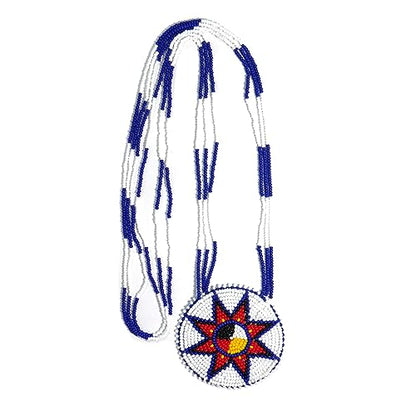 Handmade Native American Style Tribal ethnic Seed Bead Beaded Layered Medallion Necklace - color: 4 Direction Star
