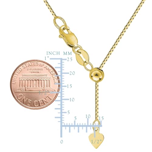 Jewelry Affairs 10k Yellow Real Gold Adjustable Box Link Chain Necklace, 0.7mm, 22"