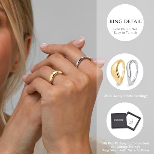 Stacking Rings for Women Gold Plated Wavy Pinky Thumb Ring Stack Size 4-9 - color: Gold3
