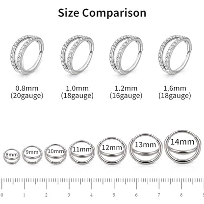 20/16G CZ Hinged Nose Rings Hoop, 316L Surgical Stainless Steel Cartilage Earring, Septum Clicker Ring, Daith Helix Rook Tragus Conch Lip Lobe Piercing Jewelry - color: A Silver Ring with Coloful CZ 03, size: 1pc 20 Gauge 10mm