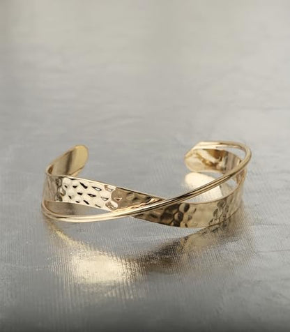 OZEL – Women’s Gold Cuff Bracelets – 18K Gold Plated Textured Bangles with Multi-Color Crystal & Rhinestone Accents – Layered Stacking Jewelry - color: 200705