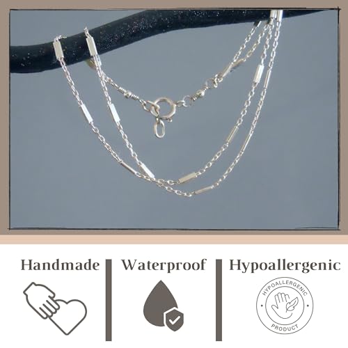 925 Sterling Silver Double Layered Bracelet, Length 6.5-7.5 Inches, Chain Bracelets for Women, Waterproof Minimalist Women's Jewelry (Satellite Bar Chains)