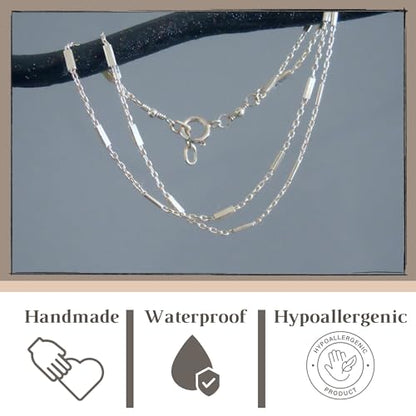 925 Sterling Silver Double Layered Bracelet, Length 6.5-7.5 Inches, Chain Bracelets for Women, Waterproof Minimalist Women's Jewelry (Satellite Bar Chains)