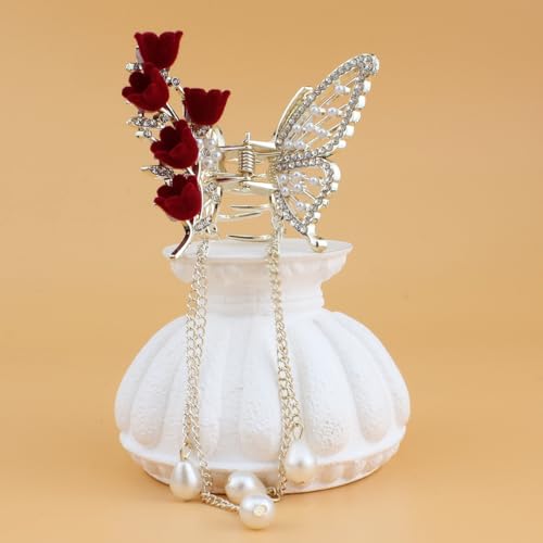 Butterfly Hair Clips - Flower Hair Clip for Women - Small Cute Rhinestone Mini Hairpins - 1PCS - color: Flower Butterfly