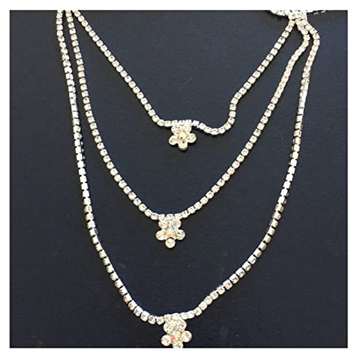 Sexy Rhinestone Shoulder Chain Necklace Multilayer Flower Shoulder Chain Statement Bridal Wedding Jewelry Rhinestone Underwear Bra Chain for Women (Silver)