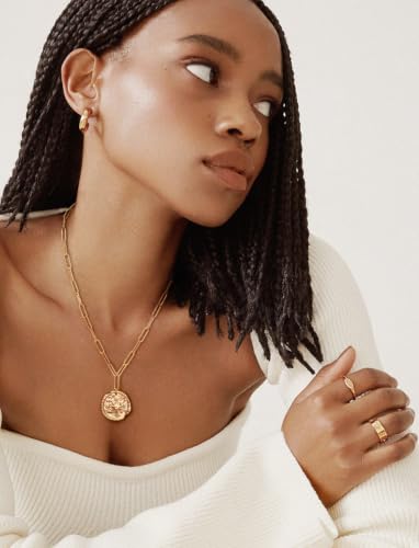 Aobei Pearl 18K Gold Plated Pendant Necklace for Women Dainty Gold Chain Choker Love Heart Disc Coin Pearl Cross Toggle Jewelry - style: Compass Coin Pendant