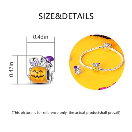 Charm for Bracelets and Necklaces Heart Cat Flower Boy 925 Sterling Silver Bead Birthday Jewelry Gift for Women - color: Halloween Pumpkin Ghost Charm