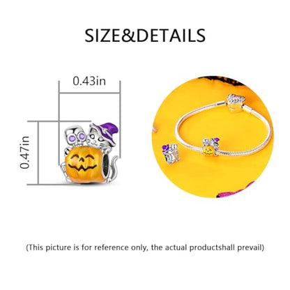 Charm for Bracelets and Necklaces Heart Cat Flower Boy 925 Sterling Silver Bead Birthday Jewelry Gift for Women - color: Halloween Pumpkin Ghost Charm
