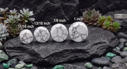 Pair of Solid White Howlite Semi Precious Stone Double Flare Ear Plugs E629 - size: 9/16 Inch (14mm)
