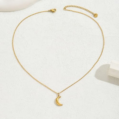 Gold Necklace for Women Dainty 18K Gold Plated | Sun Horn Crescent Moon Lucky Horse Shoe Pendant Necklace Waterproof Stainless Steel Trendy Jewelry, Gift Box Included - color: Moon-Gold