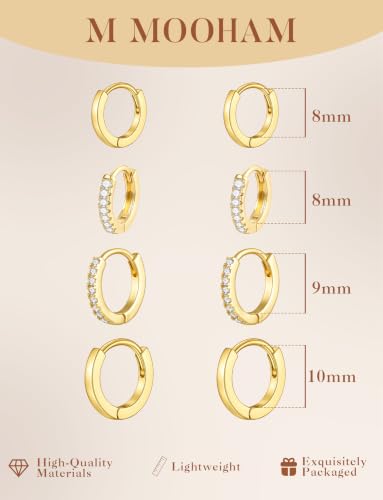 M MOOHAM Huggie Hoop Earrings for Women Teen Girls, 14K Gold Plated | Hypoallergenic Earring Set for Sensitive Ears, Small Huggie Hoops, Dainty Earrings Stack, Trendy Jewelry Gifts - color: 14K Gold Plated