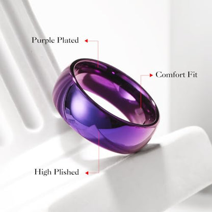 King Will Men's Women's Tungsten Carbide Ring 24k Gold Plated Rose Gold Plated Domed Polished Finish Wedding Band | Gold/Rose Gold, 1.5mm/2mm/4mm/6mm/8mm, Polished, Everyday Wear - color: Purple 8mm