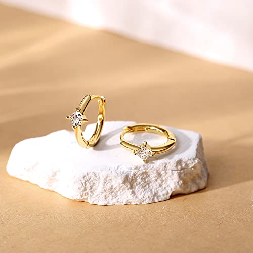 Me&Hz Gold Huggie Earrings Small Huggie Hoop Earrings for Women 14K Gold Plated Hypoallergenic Cubic Zirconia Huggies Mini Silver Hoop Earring for Women - color: Diamond,Gold