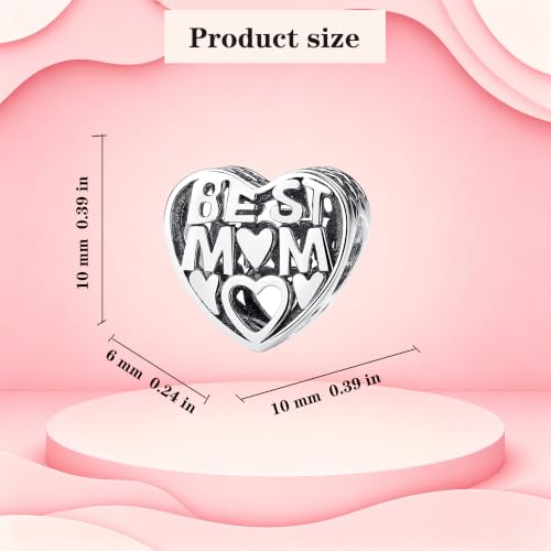 925 Sterling Silver Charms Pendants Mom Heart Dog koi fish Sea Turtle Football Charms for bracelet Pendants Beads Mom Sister Wife Family, Friends, Birthday gifts - style: Best Mom Charm