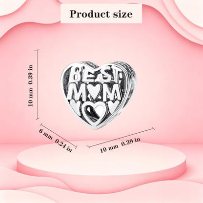 925 Sterling Silver Charms Pendants Mom Heart Dog koi fish Sea Turtle Football Charms for bracelet Pendants Beads Mom Sister Wife Family, Friends, Birthday gifts - style: Best Mom Charm