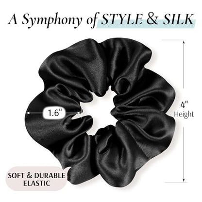 Zenssia Silk Scrunchies for Hair, Mulberry Silk Hair Ties for Women and Girls, No Damage Elastic Ponytail Holders（Black, 3 Pack） - color: Black*3