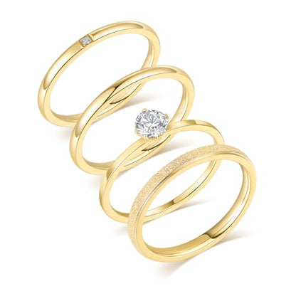 VOLUKA 4 Pcs Stainless Steel Rings for Women Set Knuckle Rings Simple Smooth Finger Stackable Rings Set Plain Band Rings for Women Men - color: Gold