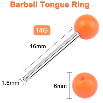 12/16/24Pcs Tongue Rings for Women Candy Color Ball Tongue Nipple Piercing 14G Surgical Steel Barbell Tongue Retainer Body Jewelry Bar Length 16mm - style: Colorful-16Pcs