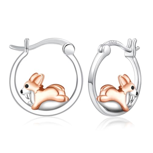 LES OSEWA Dog Animal Earrings Sterling Silver Animal Heart Hoop Dangle Earrings Cute Jewelry Gifts for Women - color: Corgi