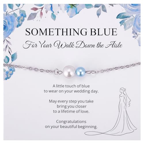 Ralukiia Something Blue Anklet for Bride, Walk Down the Aisle Anklet, Wedding Day Foot Jewelry, Something Blue Wedding Gifts for Bride, Bridal Ankle Bracelet, Bridal Shower Gift - color: 2 Pearls
