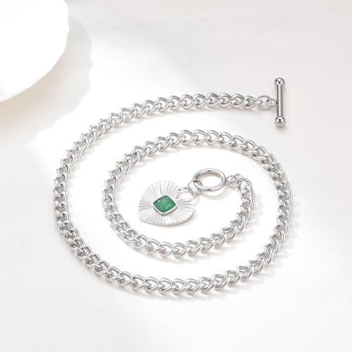 NUZON Sunburst Heart / 2-Tone Interlocking/CZ Evil Eye/Single Pearl/Love Heart Pendant Necklace for Women 14K Gold Chain Necklace Chunky Statement Jewelry - color: Heart-Toggle Clasp-Silver